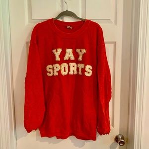 Red patch letter corded sweatshirt